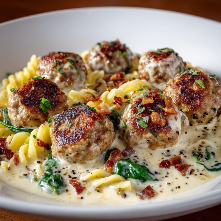 Baked Chicken Ricotta Meatballs with Spinach Alfredo Sauce Recipe